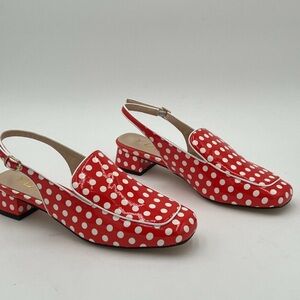 YDN Red Polka Dots Square Toe Block Low Heels Slingback women shoes NEW